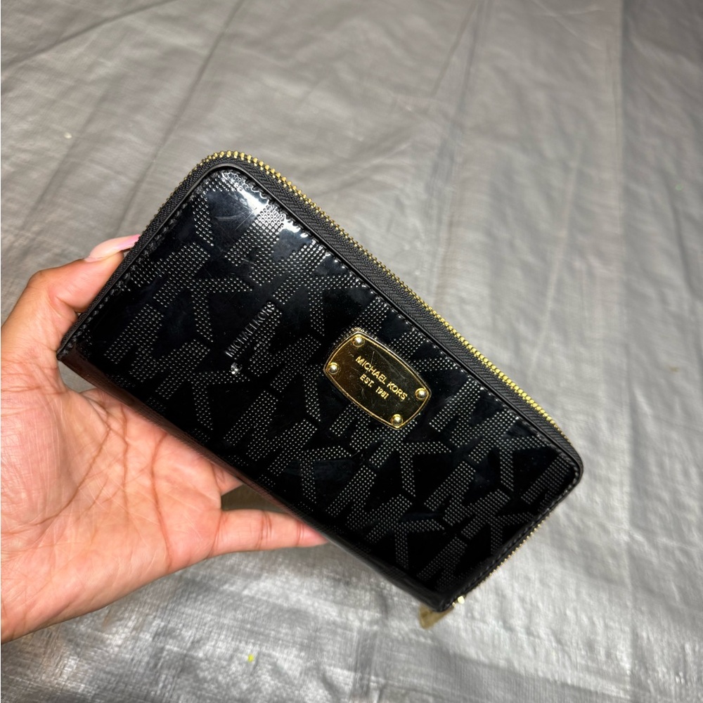 Michael Kors Black and Gold Zip-Around Wallet